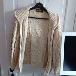 Mishka Cream Cable Knit Hooded Cardigan